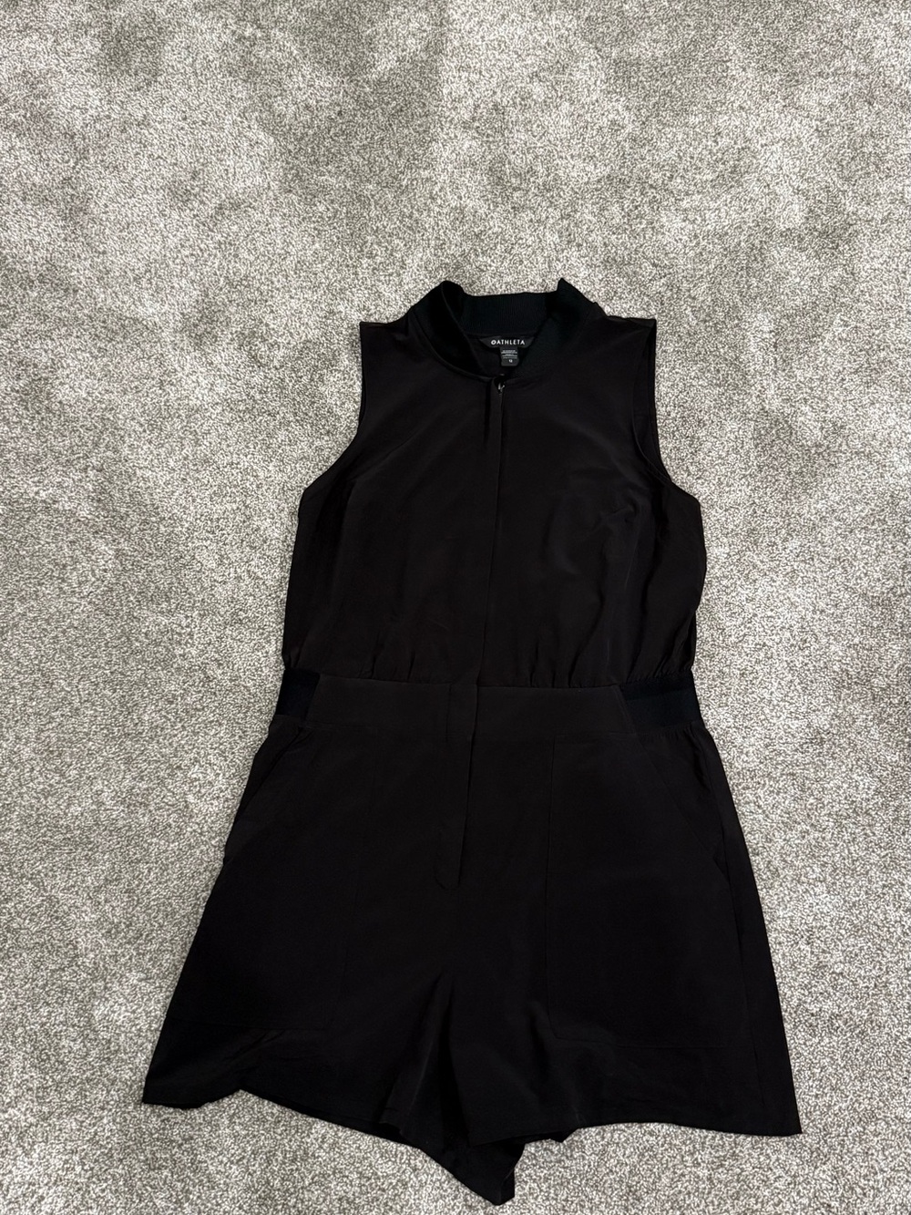 Athleta Black Sleeveless Zip-Front Romper